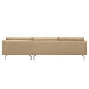 Hoekbank Kayena fluweel - Velours Sadia: Beige - Longchair vooraanzicht rechts - Chroomkleurig glanzend