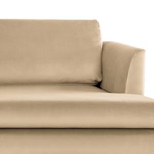 Hoekbank Kayena fluweel - Velours Sadia: Beige - Longchair vooraanzicht rechts - Chroomkleurig glanzend