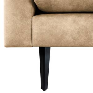 Ecksofa Kayena Antiklederlook - Microfaser Priya: Beige - Longchair davorstehend rechts - Schwarz