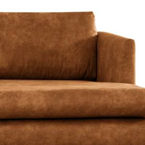 Ecksofa Kayena Antiklederlook - Microfaser Priya: Cognac - Longchair davorstehend rechts - Chrom glänzend