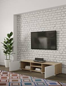 Tv-meubel Podium gecoate spaanplaat - eikenhouten look/wit - Wit/eikenhouten look - Breedte: 140 cm