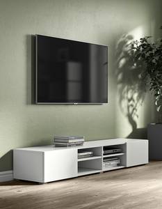 Meuble TV Podium Panneau aggloméré enduit - Blanc - Blanc - Largeur : 185 cm