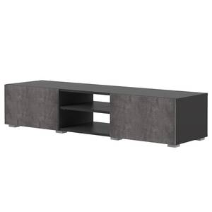 Tv-meubel Podium gecoate spaanplaat - zwart/betonnen look - Beton/zwart - Breedte: 140 cm