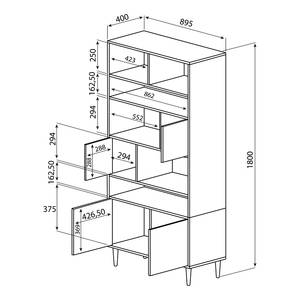 Bücherregal Horizon Spanplatte, beschichtet - Eiche Dekor / Schwarz - Eiche Dekor / Schwarz