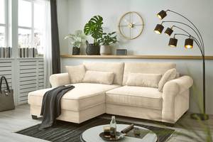 Ecksofa Lavoura mit Longchair Cordstoff Zuri: Creme