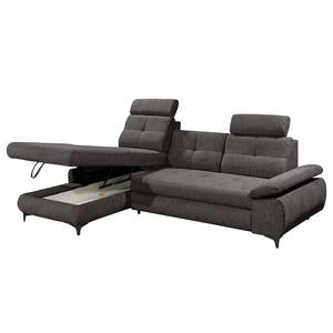 Ecksofa Sikalas mit Longchair Webstoff Roge: Anthrazit - Longchair davorstehend links