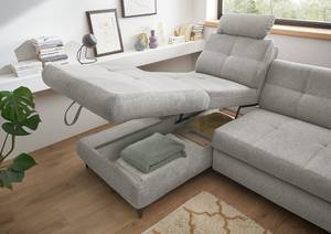 Ecksofa Sikalas mit Longchair Webstoff Roge: Silber - Longchair davorstehend links