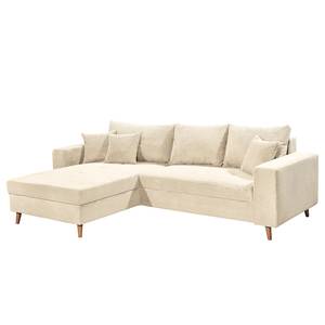 Ecksofa Unra mit Longchair Cordstoff Zuri: Creme