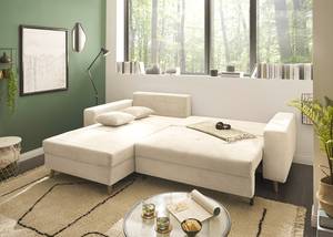 Ecksofa Unra mit Longchair Cordstoff Zuri: Creme