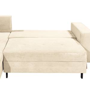 Ecksofa Unra mit Longchair Cordstoff Zuri: Creme