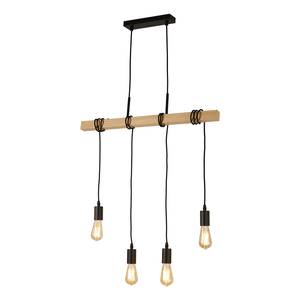 Hanglamp Woody 4 lichtbronnen grenenhout/staal - zwart/bruin