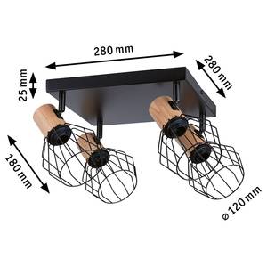 Plafondlamp Lanka 4 lichtbronnen verwerkt hout/aluminium - zwart