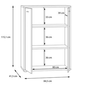 Dossierkast Hipple 115 cm 2 deuren tin-eikenhouten look