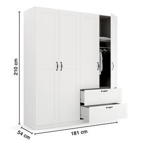 Armadio battente con cassetti Cottage Bianco alpino - Larghezza: 181 cm - Senza ante a specchio