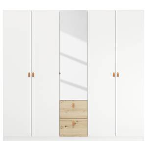 Drehtürenschrank Homey mit Schubladen Alpinweiß - Breite: 225 cm - Mit Spiegeltür/-en