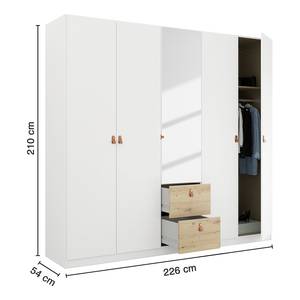 Armoire Homey avec tiroirs Blanc alpin - Largeur : 225 cm - Avec portes miroir