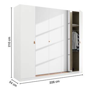 Armoire à portes battantes Homey Blanc alpin - Largeur : 225 cm - Avec portes miroir