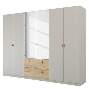 Armoire Homey avec tiroirs Gris soie - Largeur : 270 cm - Avec portes miroir