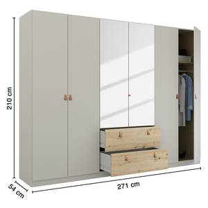 Armoire Homey avec tiroirs Gris soie - Largeur : 270 cm - Avec portes miroir