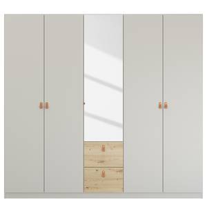 Armoire Homey avec tiroirs Gris soie - Largeur : 225 cm - Avec portes miroir