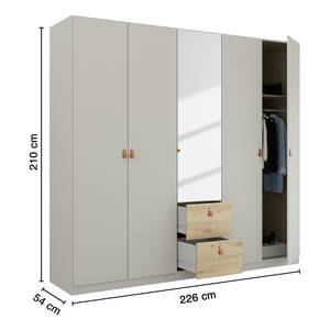 Armoire Homey avec tiroirs Gris soie - Largeur : 225 cm - Avec portes miroir