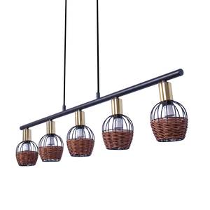 Suspension Corbis 5 ampoules Fer / Rotin - Noir / Marron