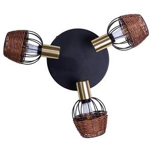 Plafonnier Corbis 3 ampoules Fer / Rotin - Noir / Marron