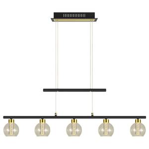Suspension Brass Verre transparent / Fer / Plexiglas - Noir / Doré - 5 ampoules