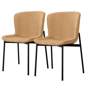 Gestoffeerde stoel Mouzon set van 2 Velours Walli: Caramelkleurig - Zwart