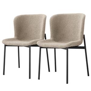 Chaises capitonnées Mouzon - Lot de 2 Tissu Bouclé Holma: Sable - Noir