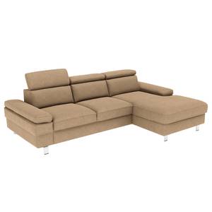 Hoekbank Mundau microvezel - Microvezel Ira: Beige - Longchair vooraanzicht rechts - Met slaapfunctie