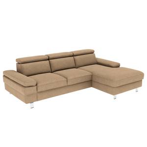 Hoekbank Mundau microvezel - Microvezel Ira: Beige - Longchair vooraanzicht rechts - Met slaapfunctie