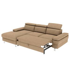 Hoekbank Mundau microvezel - Microvezel Ira: Beige - Longchair vooraanzicht links - Met slaapfunctie