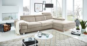 Ecksofa Mundau Webstoff - Webstoff Cuna: Beige - Longchair davorstehend rechts - Ohne Schlaffunktion