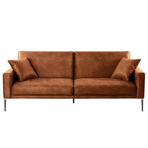 Canapé convertible Sauvo Aspect cuir vieilli - Microfibre Yaka: Cognac