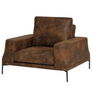 XXL-fauteuil Grossa antieke leerlook - Microvezel Goda: Chocoladebruin