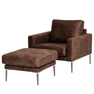 Gestoffeerde hocker Sauvo antieke leerlook - Microvezel Yaka: Bruin