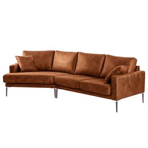 Ecksofa Sauvo Antiklederlook - Microfaser Yaka: Cognac - Longchair davorstehend links