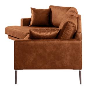 Ecksofa Sauvo Antiklederlook - Microfaser Yaka: Cognac - Longchair davorstehend links