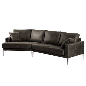 Ecksofa Sauvo Antiklederlook - Microfaser Yaka: Schwarz-Braun - Longchair davorstehend links