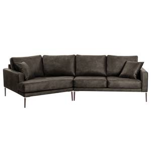 Ecksofa Sauvo Antiklederlook - Microfaser Yaka: Schwarz-Braun - Longchair davorstehend links