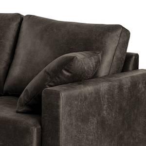 Ecksofa Sauvo Antiklederlook - Microfaser Yaka: Schwarz-Braun - Longchair davorstehend links