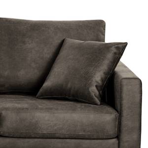 Ecksofa Sauvo Antiklederlook - Microfaser Yaka: Schwarz-Braun - Longchair davorstehend links