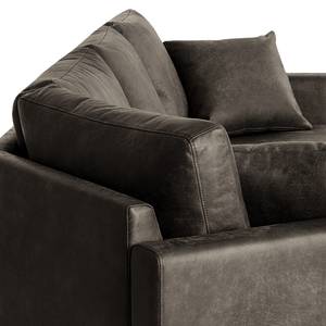 Ecksofa Sauvo Antiklederlook - Microfaser Yaka: Schwarz-Braun - Longchair davorstehend links