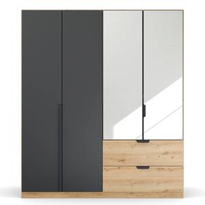Draaideurkast Dark&Wood met lades metallic grijs/Artisan eikenhouten look - Breedte: 181 cm - Met spiegeldeuren