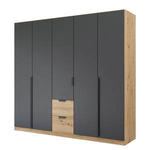 Armadio battente con cassetti Dark&Wood Grigio metallico / Effetto rovere - Larghezza: 226 cm - Senza ante a specchio