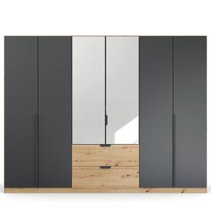 Armadio battente con cassetti Dark&Wood Grigio metallico / Effetto rovere - Larghezza: 271 cm - Con ante a specchio