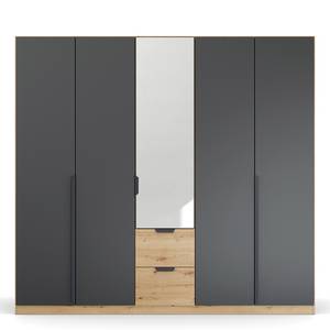 Armoire Dark&Wood avec tiroirs Gris métallique / Imitation chêne artisan - Largeur : 226 cm - Avec portes miroir