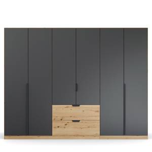 Armoire Dark&Wood avec tiroirs Gris métallique / Imitation chêne artisan - Largeur : 271 cm - Sans portes miroir