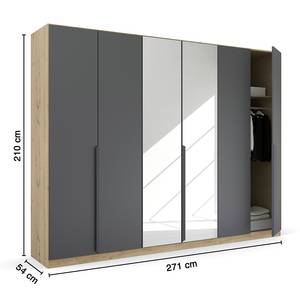 Drehtürenschrank Dark&Wood Graumetallic / Eiche Artisan Dekor - Breite: 271 cm - Mit Spiegeltür/-en